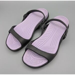 Crocs Cleo Sandal Woman's Size 6 Open Toe Black/Lavender Slip On Lightweight